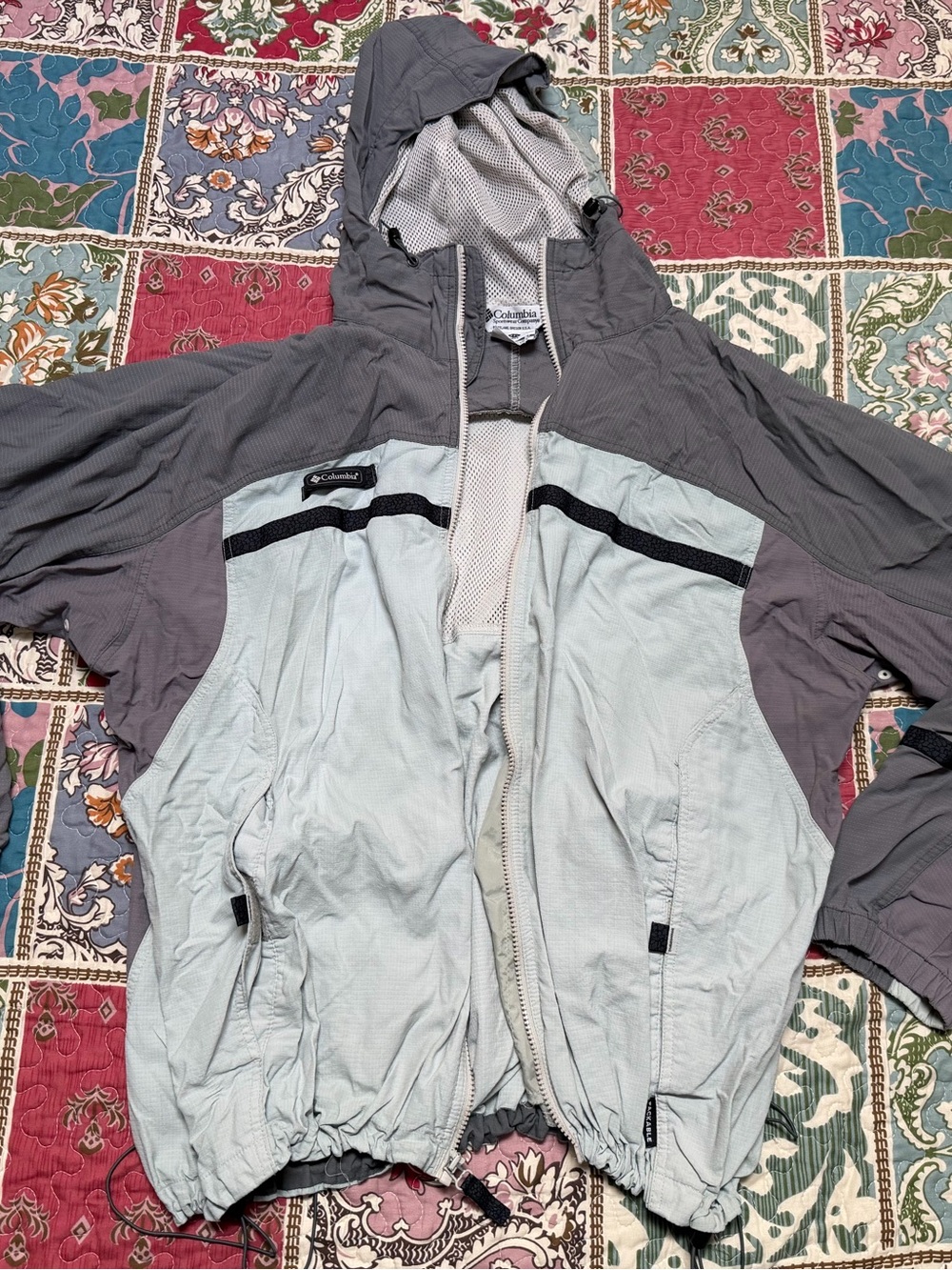 Vintage Columbia Two Tone Hooded Packable Windbreaker Jacket XXL